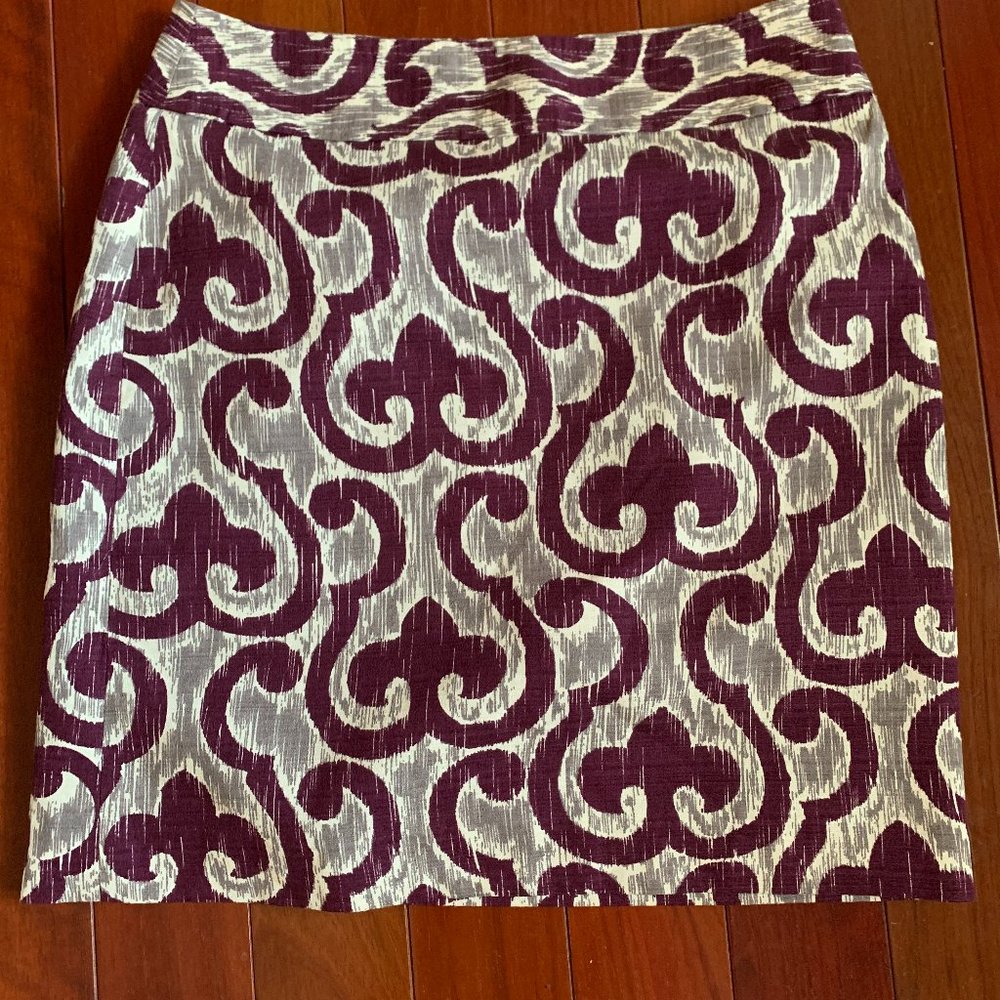Ann Taylor Purple and Ivory Patterned Mini Skirt